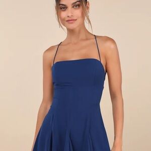 Lulu's Perfected Sweetness Dark Blue Pleated Tiered Mini Dress